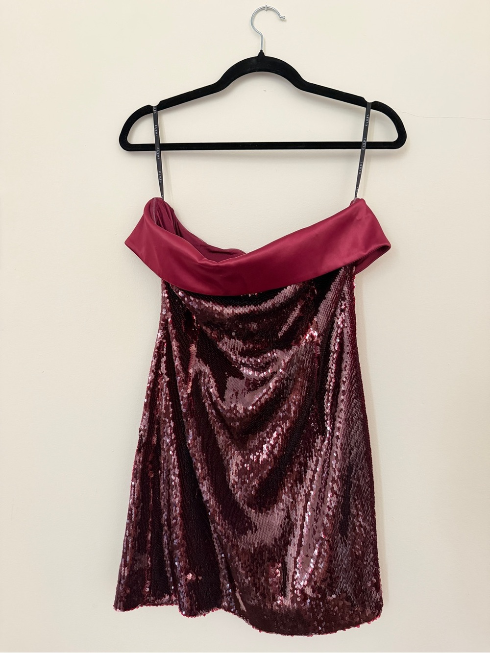 Club L London “Casandra” Burgundy Sequin Strapless Mini Dress